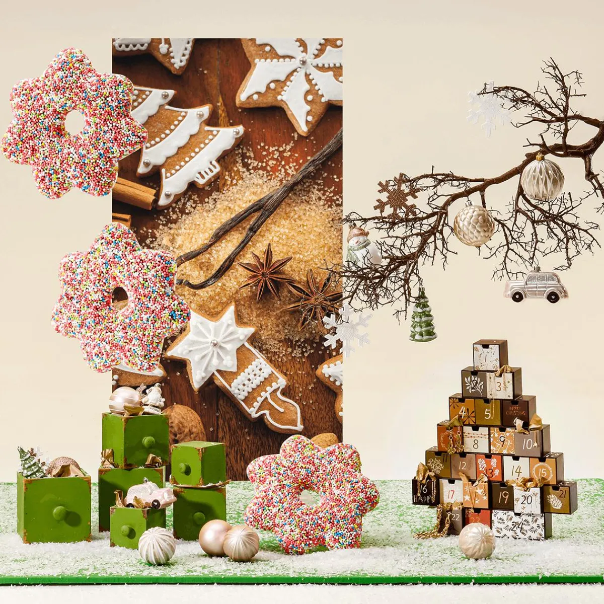 DecoWoerner Adventskalender Baum 6 X 37 X 44 Cm Holz Und Papier mehrfarbig