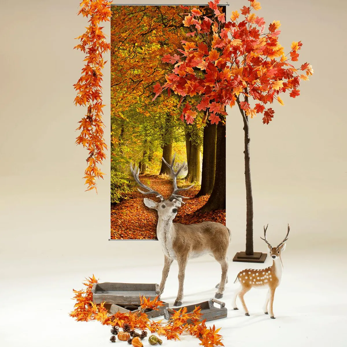 DecoWoerner Ahorn-Blätterranke Mit LED, 140 Cm orange