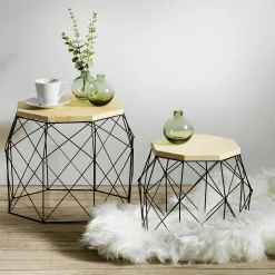 New DecoWoerner Beistelltisch "Hexagon" 2er-Set schwarz