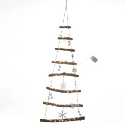 Discount DecoWoerner Beleuchteter Holzbaum-Hänger Mit Batterie, 100 Cm Lang Naturholz