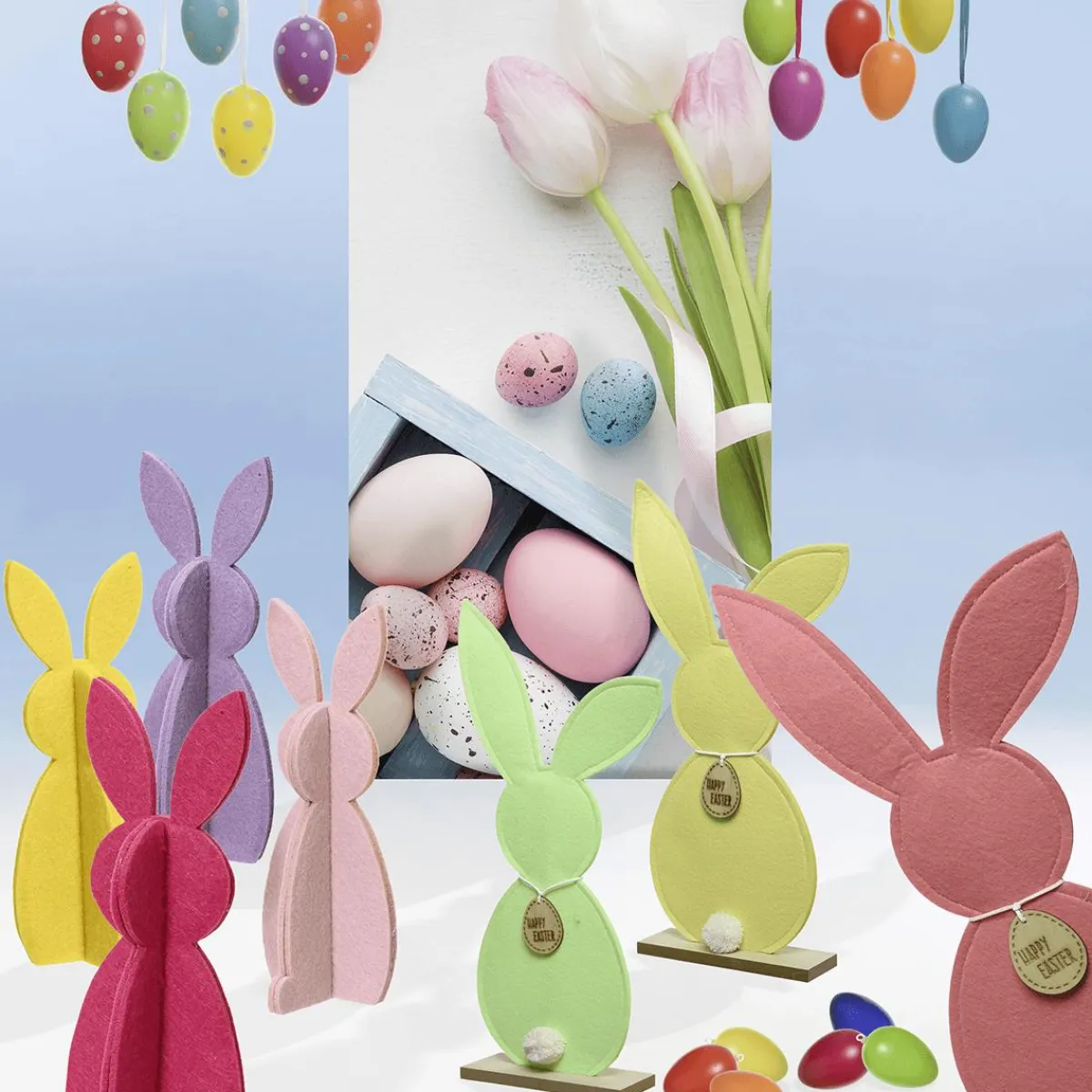 Sale DecoWoerner Bunte Osterhasen-Aufsteller Aus Filz, 3 Stück mehrfarbig