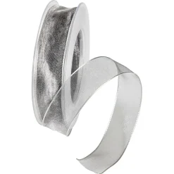 New DecoWoerner Chiffonband Mit Draht 25 Mm Breit, 20 M silber