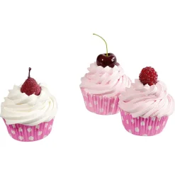 Outlet DecoWoerner Cupcakes Lebensmittel-Attrappe, 3 Stück rosa