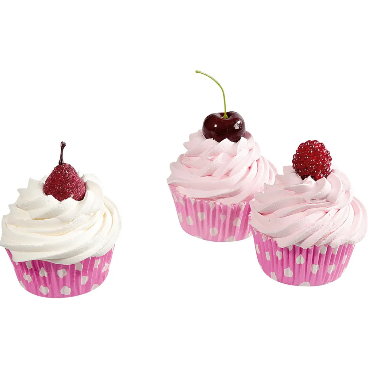Outlet DecoWoerner Cupcakes Lebensmittel-Attrappe, 3 Stück rosa