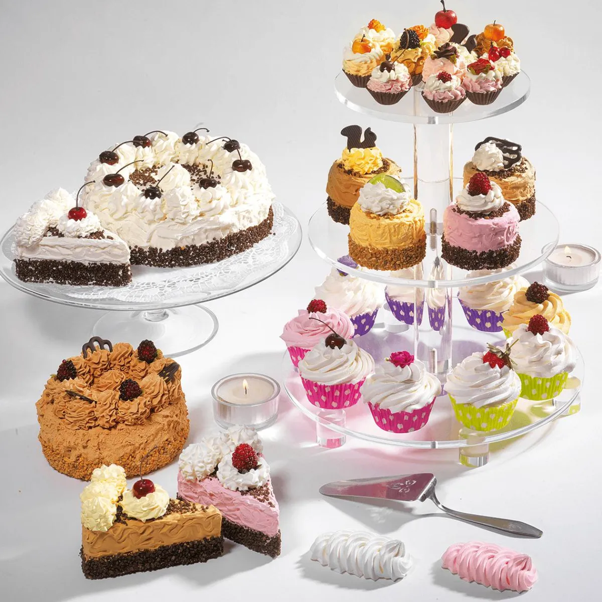 Outlet DecoWoerner Cupcakes Lebensmittel-Attrappe, 3 Stück rosa