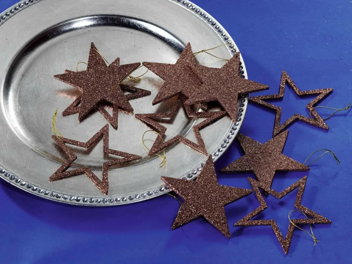Online DecoWoerner Deko Glitzersterne, Pack á 10 Stück braun