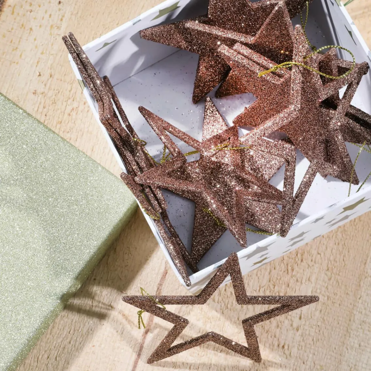 Online DecoWoerner Deko Glitzersterne, Pack á 10 Stück braun
