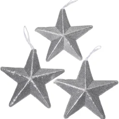 DecoWoerner Deko Glitzersterne , 20 Cm Ø, 3 Stück silber