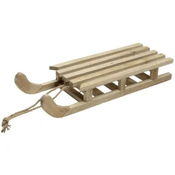 New DecoWoerner Deko Holzschlitten Mit Kordel, Natur Naturholz