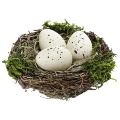 Online DecoWoerner Deko Nest Mit Eiern 10 Cm Ø weiß