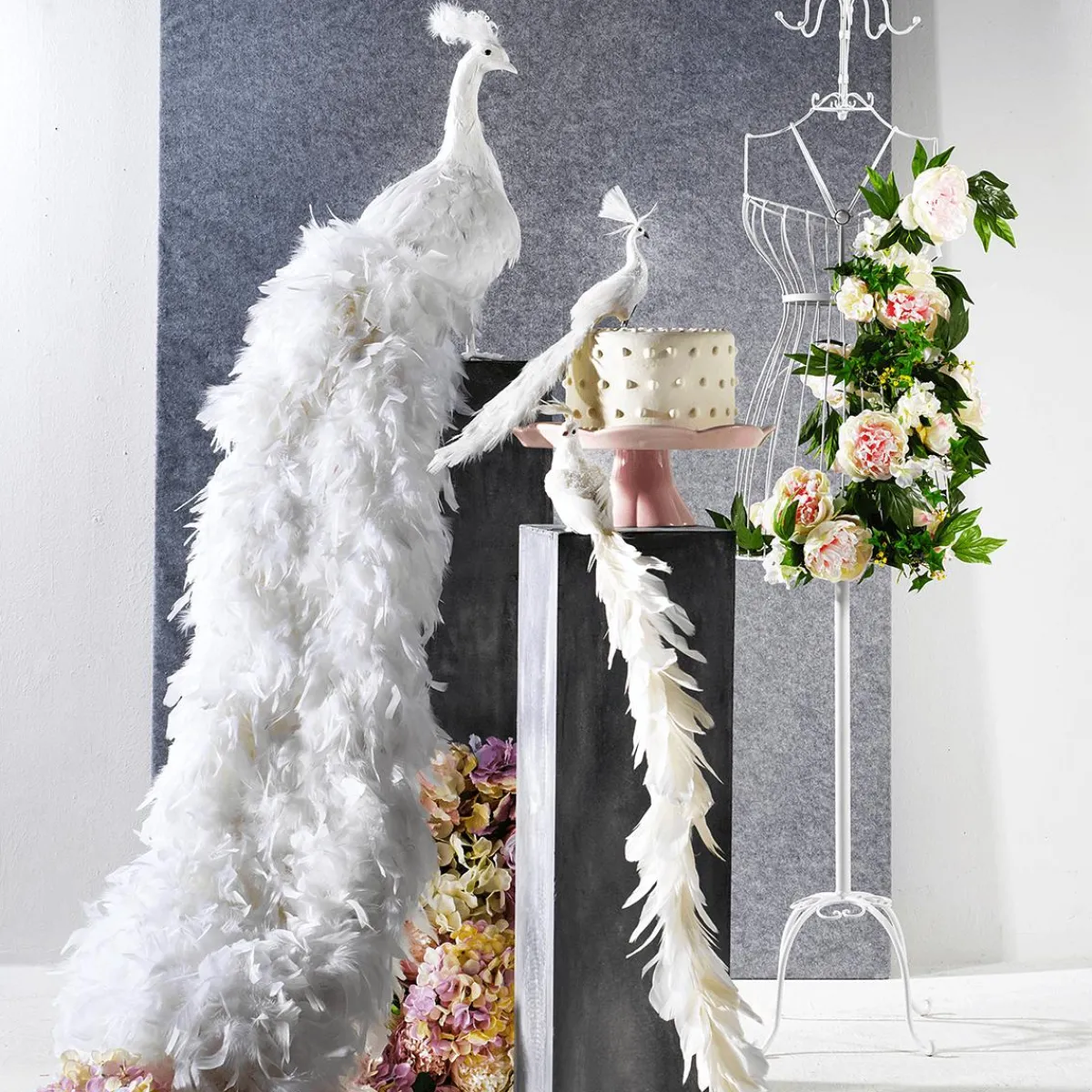 Best DecoWoerner Deko Pfau , 150 Cm Lang weiß
