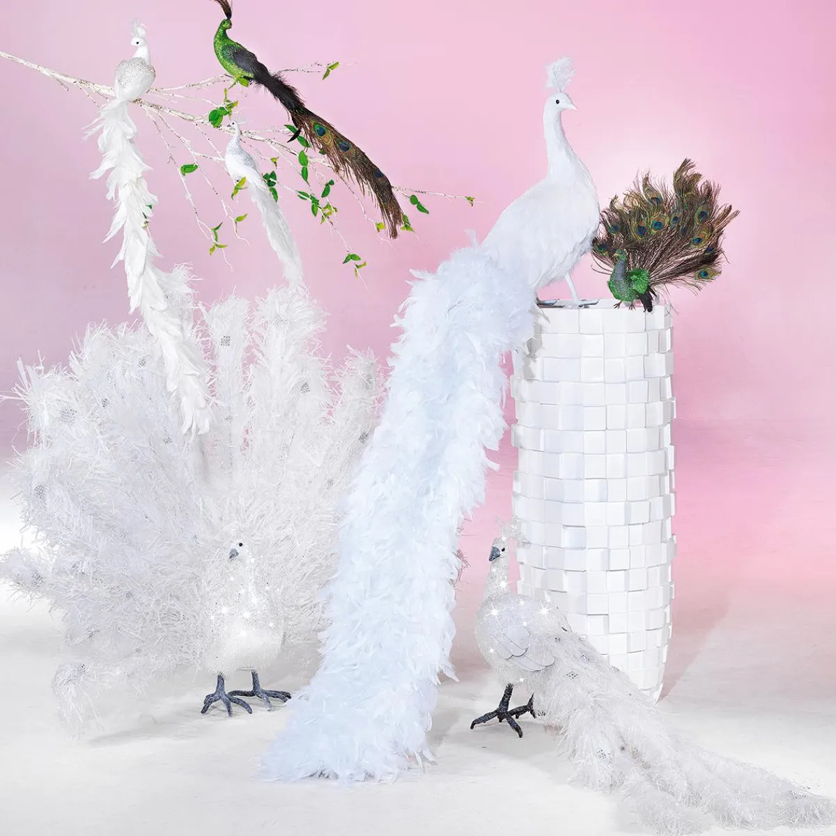 Best DecoWoerner Deko Pfau , 150 Cm Lang weiß