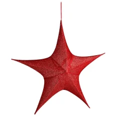 New DecoWoerner Deko Stoff-Faltstern Glitter Mit Reißverschluss, 40 Cm rot