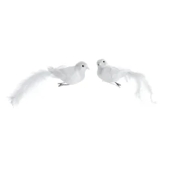 Hot DecoWoerner Deko Vogel-Set à 2 Stück Mit Federn Und Clip, 20 Cm weiß