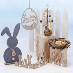 Clearance DecoWoerner Deko-Holz-Aufsteller Hasen-Deko-Zaun 80 Cm braun