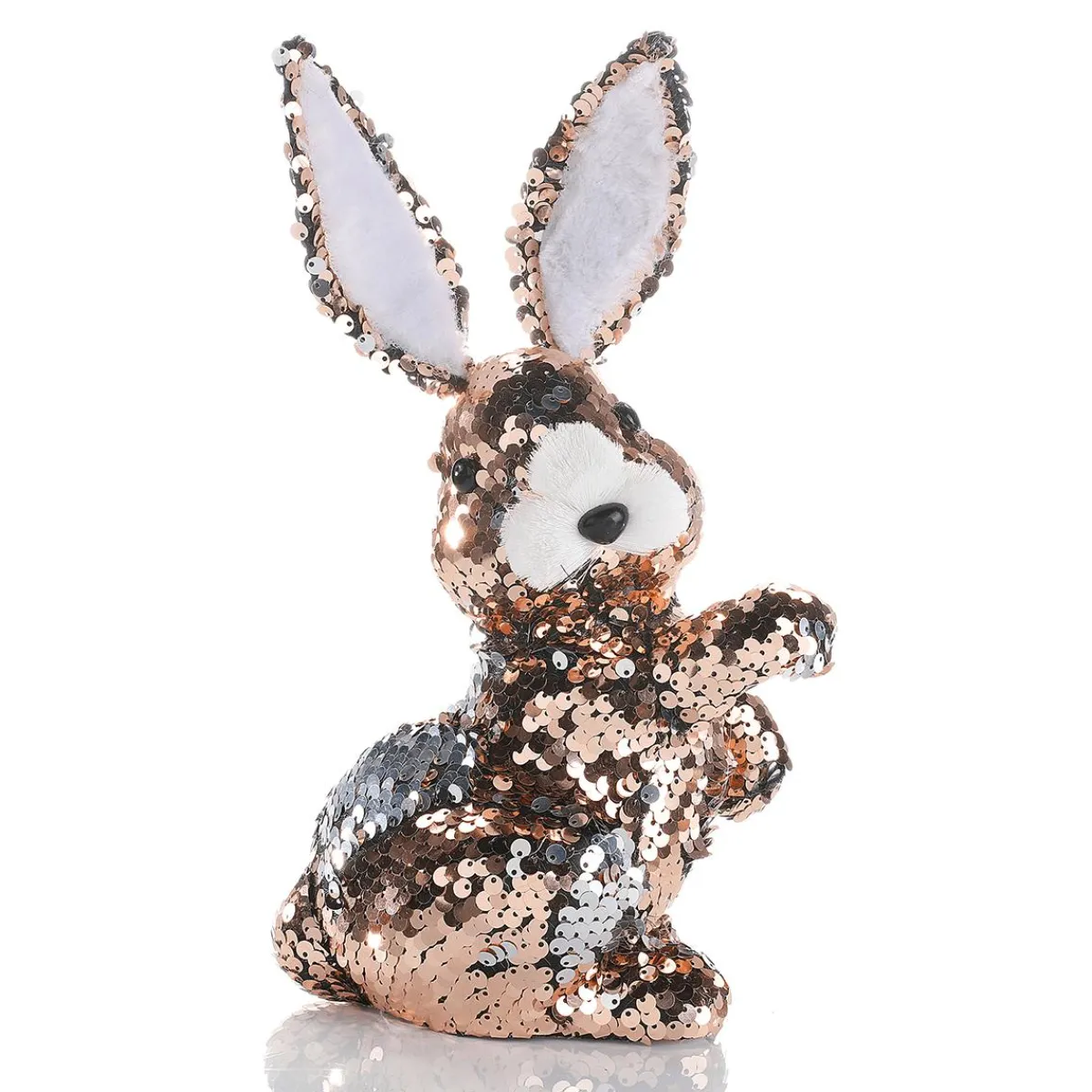 Sale DecoWoerner Deko-Oster-Hase Mit Wendepailletten Kupfer Und , 21 Cm silber