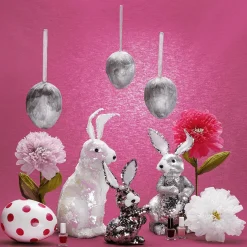 Sale DecoWoerner Deko-Oster-Hase Mit Wendepailletten Kupfer Und , 21 Cm silber
