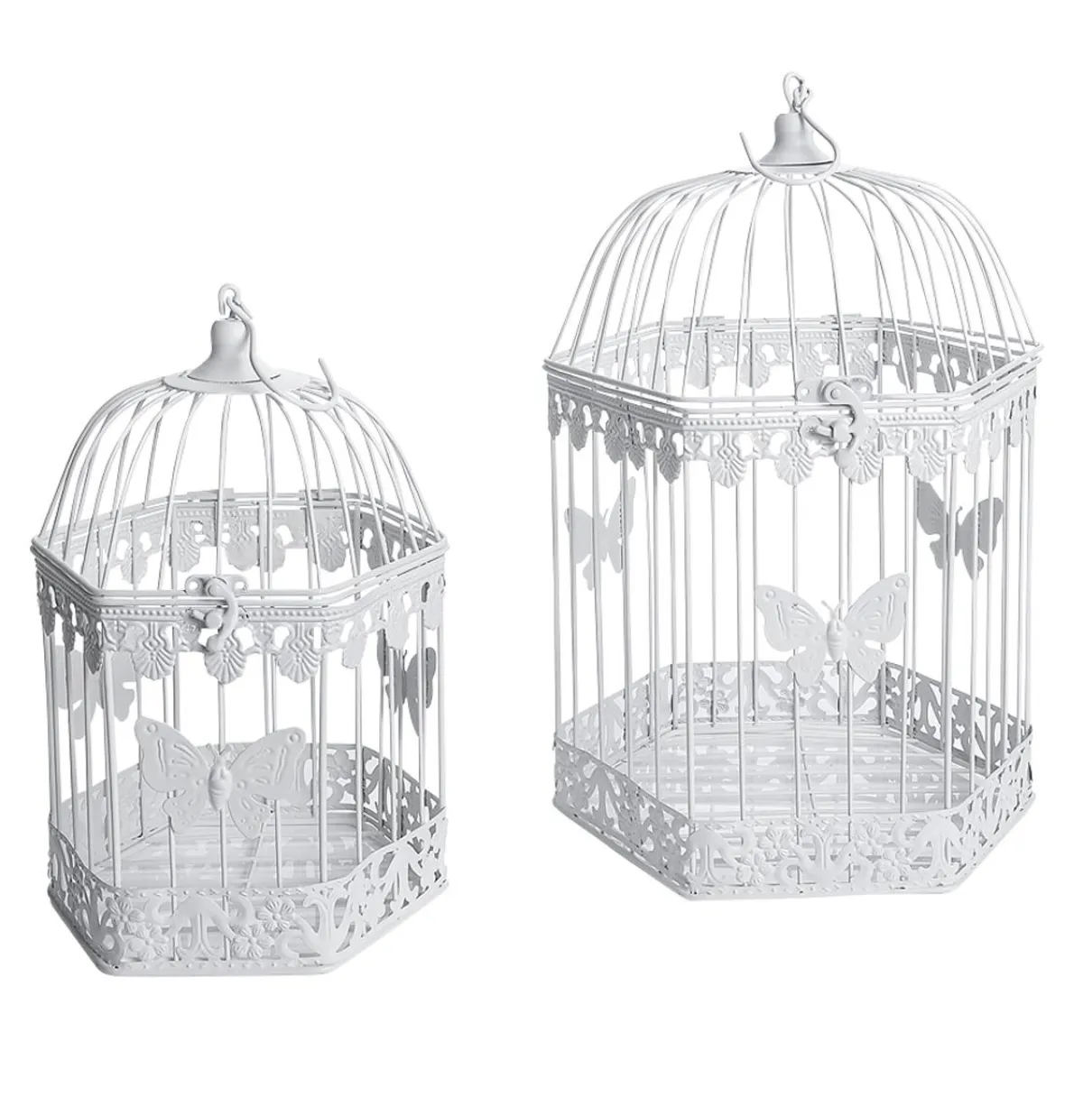 Clearance DecoWoerner Dekoratives Metall-Vogelkäfig-Set 2 Stück 48 X 26 X 23 Cm - 41 X 21 X 18 Cm weiß