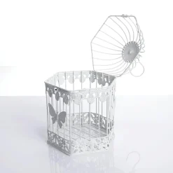 Clearance DecoWoerner Dekoratives Metall-Vogelkäfig-Set 2 Stück 48 X 26 X 23 Cm - 41 X 21 X 18 Cm weiß