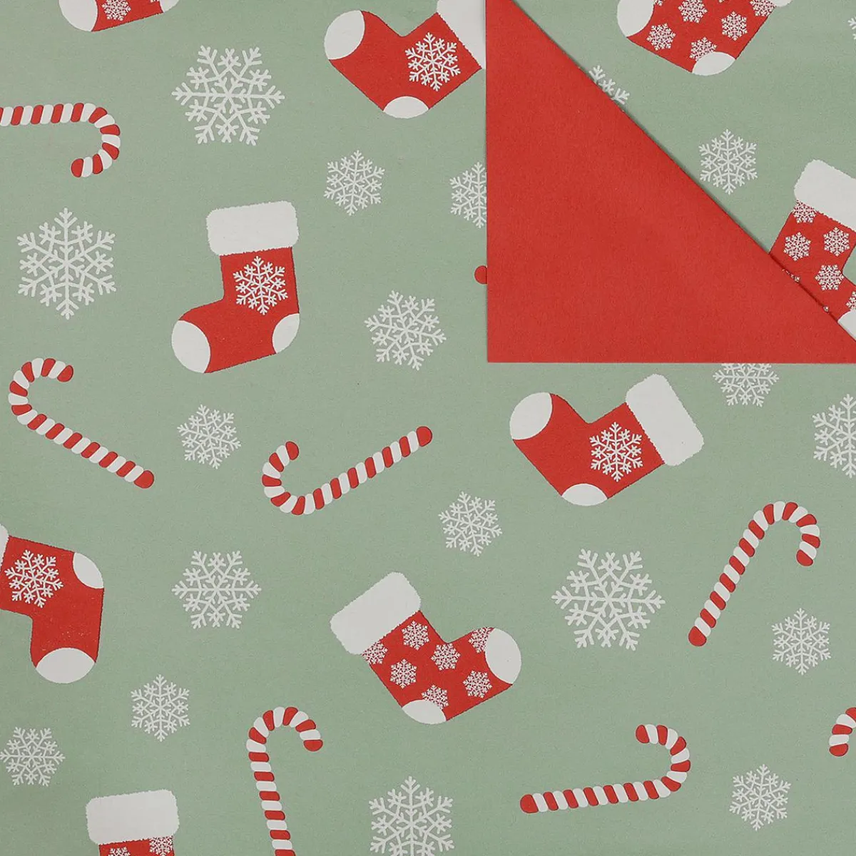Best DecoWoerner Doppelseitiges Geschenkpapier Zuckerstangen Und Socken, Mint / Rot grün
