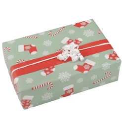 Best DecoWoerner Doppelseitiges Geschenkpapier Zuckerstangen Und Socken, Mint / Rot grün
