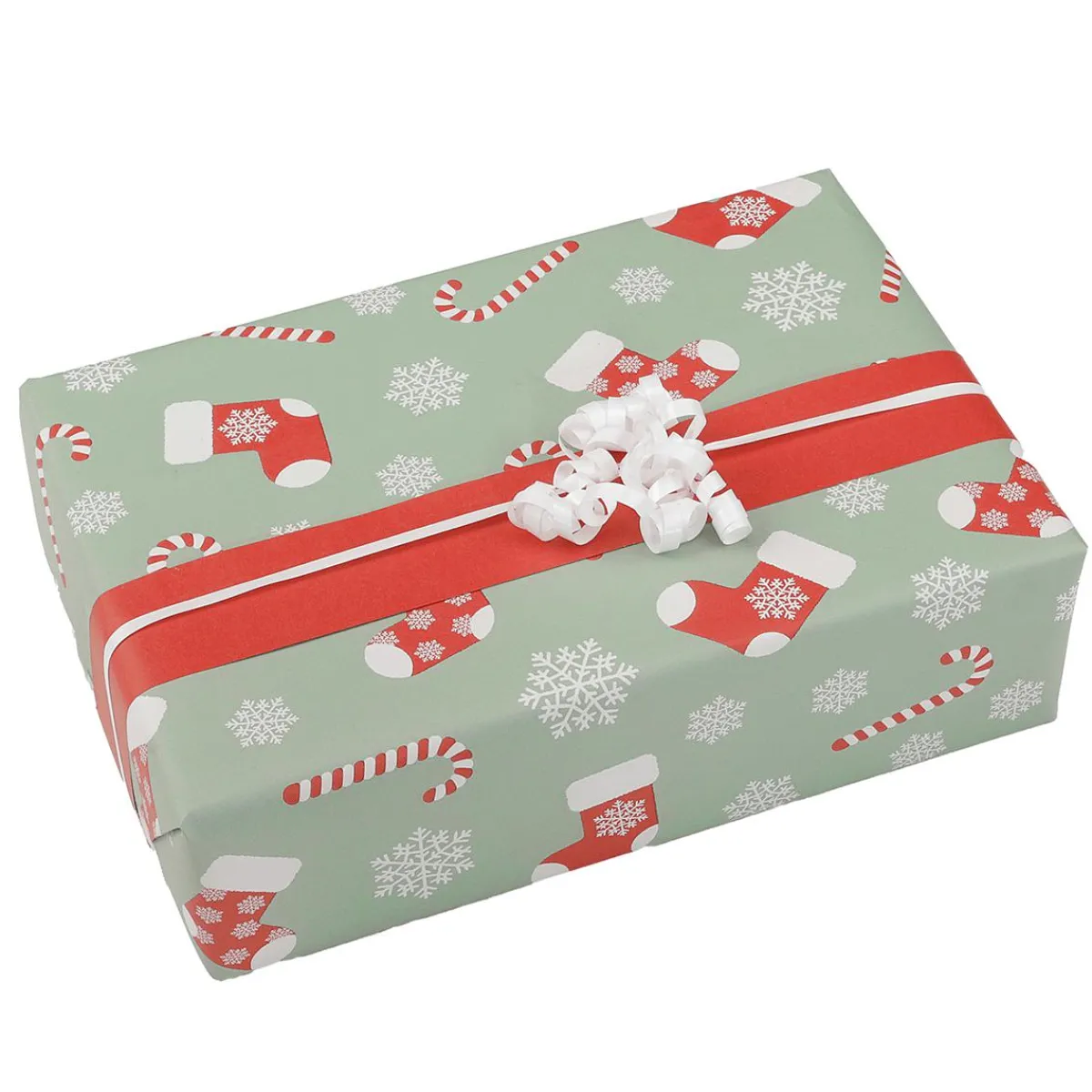 Best DecoWoerner Doppelseitiges Geschenkpapier Zuckerstangen Und Socken, Mint / Rot grün