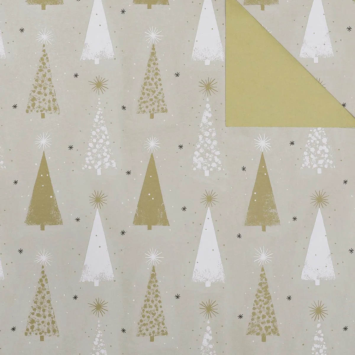 Outlet DecoWoerner Doppelseitiges Geschenkpapier Weihnachtsbäume / Creme gold