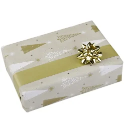 Outlet DecoWoerner Doppelseitiges Geschenkpapier Weihnachtsbäume / Creme gold