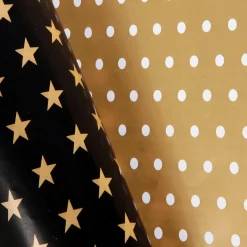 Online DecoWoerner Doppelseitiges Weihnachts-Geschenkpapier In Schwarz & Mit Sternen & Punkten – 50 M Geschenkpapier-Rolle gold
