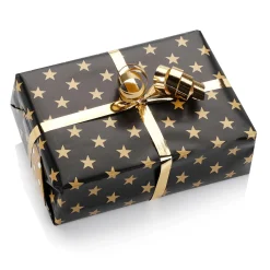 Online DecoWoerner Doppelseitiges Weihnachts-Geschenkpapier In Schwarz & Mit Sternen & Punkten – 50 M Geschenkpapier-Rolle gold