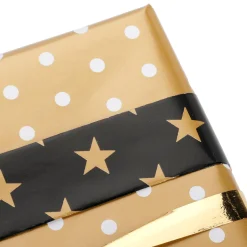Online DecoWoerner Doppelseitiges Weihnachts-Geschenkpapier In Schwarz & Mit Sternen & Punkten – 50 M Geschenkpapier-Rolle gold