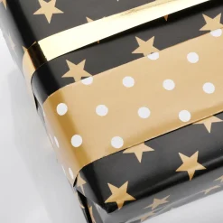 Online DecoWoerner Doppelseitiges Weihnachts-Geschenkpapier In Schwarz & Mit Sternen & Punkten – 50 M Geschenkpapier-Rolle gold