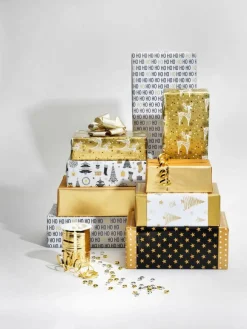 Online DecoWoerner Doppelseitiges Weihnachts-Geschenkpapier In Schwarz & Mit Sternen & Punkten – 50 M Geschenkpapier-Rolle gold