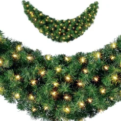 Clearance DecoWoerner Facongirlande Standard Mit LED, 120 Cm, 30 Cm Ø grün