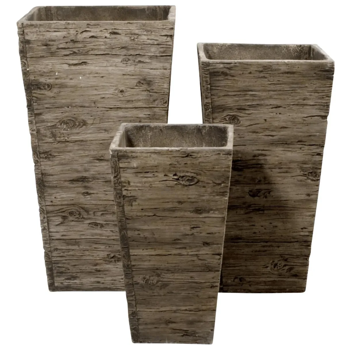 Best DecoWoerner Fiberglas Pflanzenkübel-Set , In Holzoptik 50, 65, 75 Cm Hoch braun