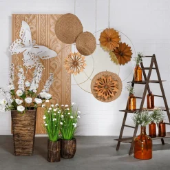 Best DecoWoerner Fiberglas Pflanzenkübel-Set , In Holzoptik 50, 65, 75 Cm Hoch braun