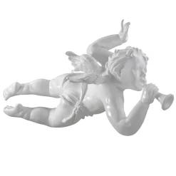 New DecoWoerner Fliegende Barock Engelfigur Mit Horn, 120 Cm, weiß