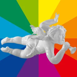 Hot DecoWoerner Fliegende Barock Engelfigur Mit Horn, 120 Cm Lang, Wunschfarbe