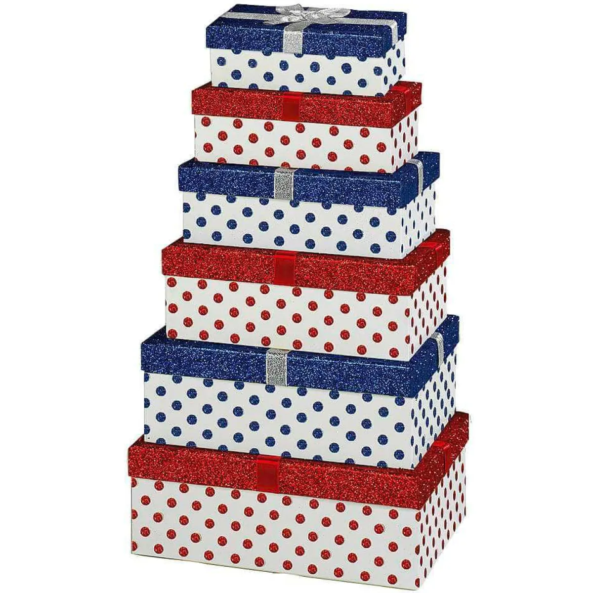 Best DecoWoerner Geschenkboxen-Set Weiß/rot/blau, 6tlg. mehrfarbig