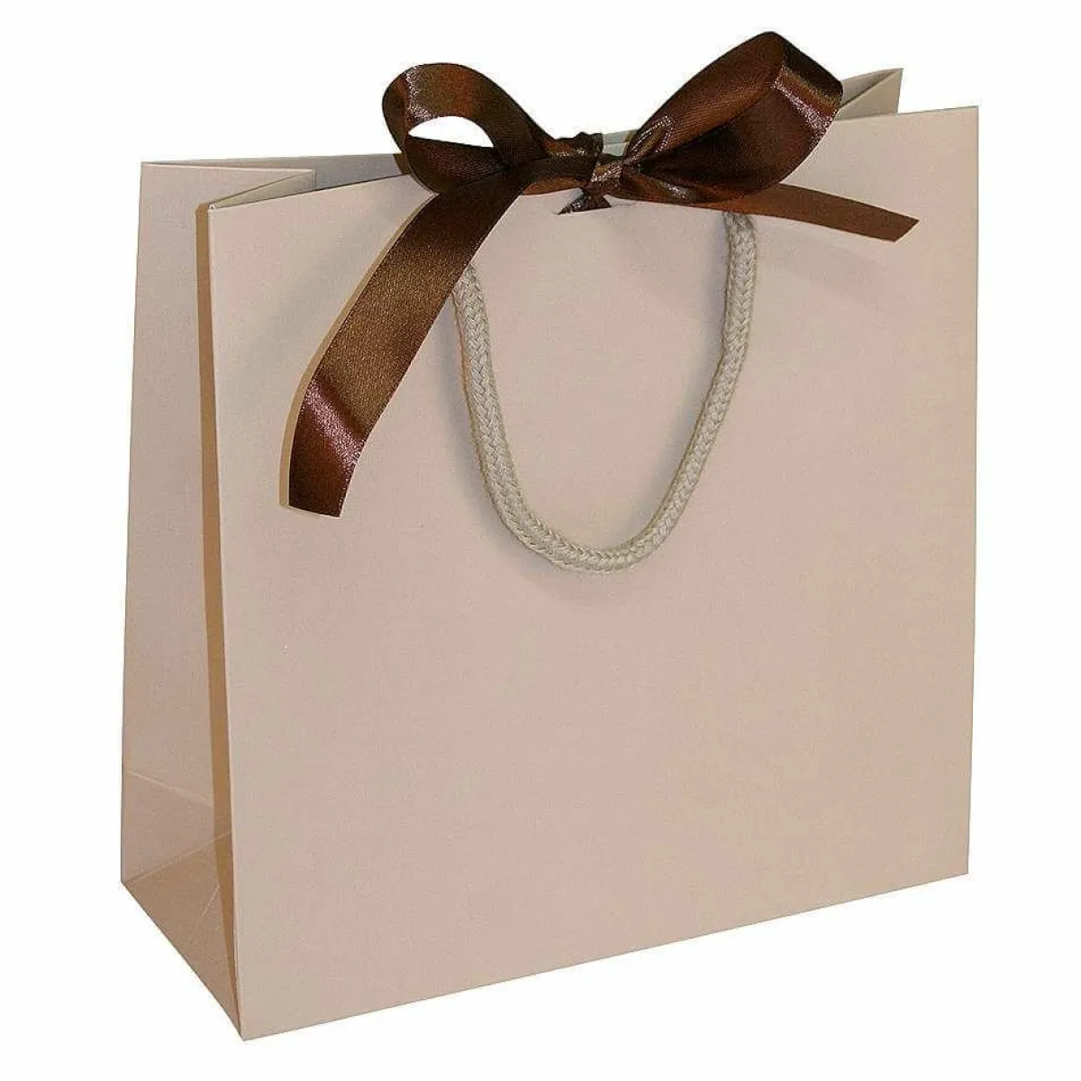 Outlet DecoWoerner Geschenktaschen, 20 X 20 Cm, Sand 25 Stück, 200 G/ M², Mit Passender Satinschleife braun
