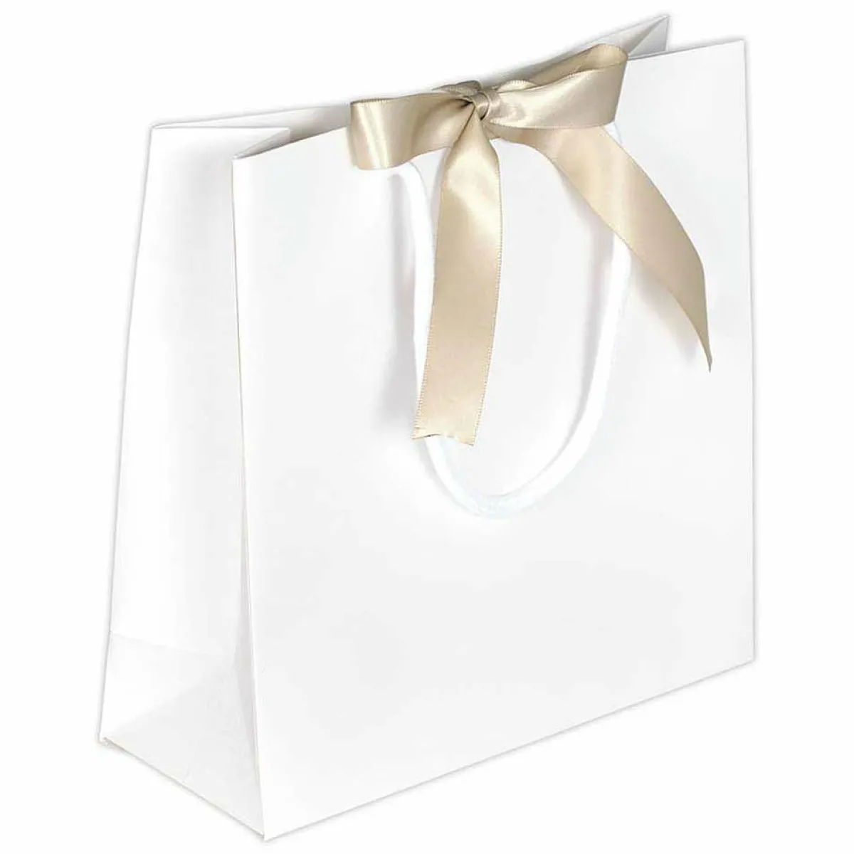 Clearance DecoWoerner Geschenktaschen, 20 X 20 X 8 Cm 25 Stück, 200 G M² Mit Satinschleife weiß