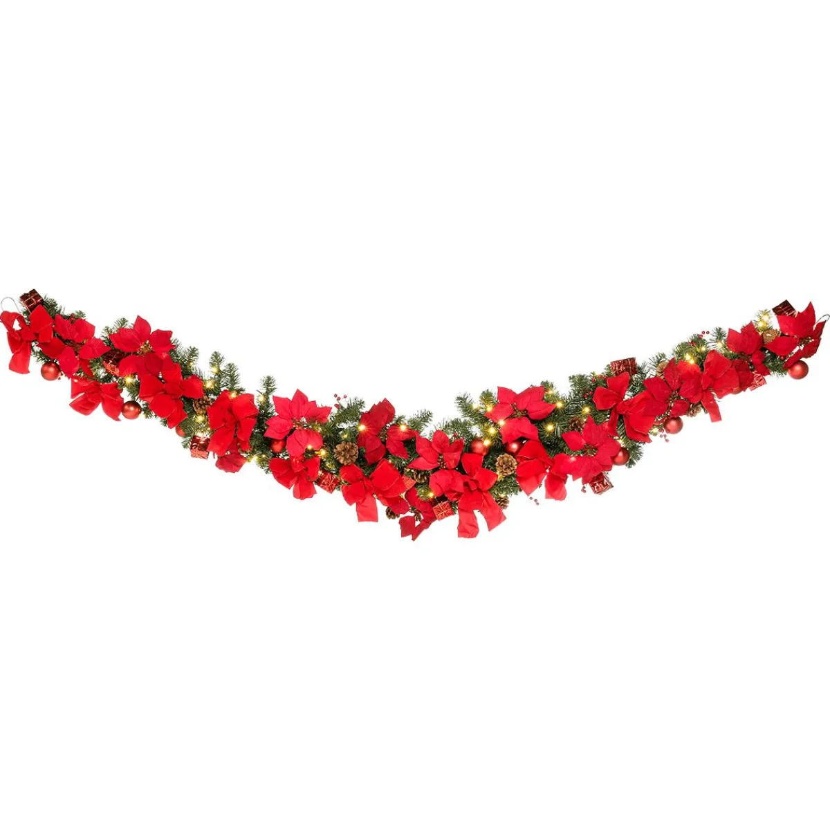 Sale DecoWoerner Geschmückte Facongirlande „Poinsettia“, 180 Cm rot