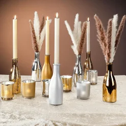 DecoWoerner Glas Vasen-Flaschen-Set 3 Stück 6,5 X 19 Cm silber