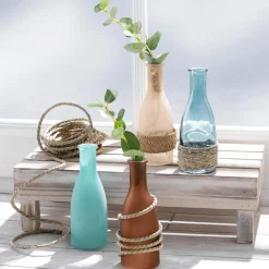 Sale DecoWoerner Glasvasen-Set 18 Cm Hoch, 4tlg., Türkis/sand mehrfarbig