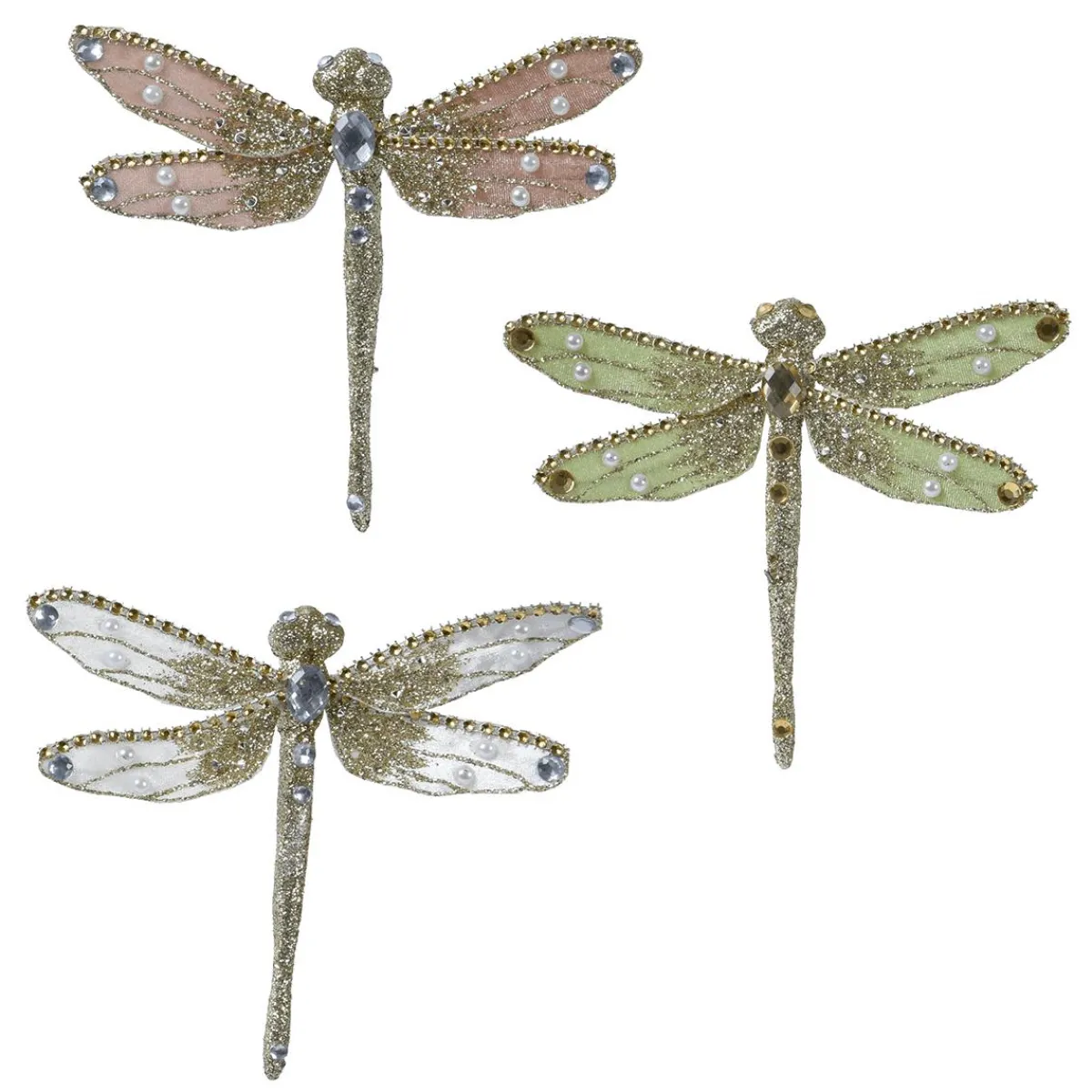 Clearance DecoWoerner Glitzernde Libellen Mit Clip 18 Cm, 3 Stück mehrfarbig