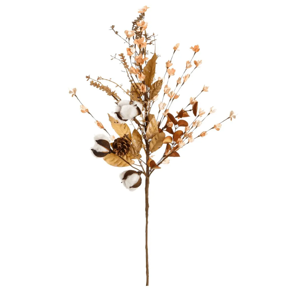 DecoWoerner Herbstlicher Kunstzweig Mit Baumwolle-Blüten 80 Cm braun