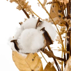 DecoWoerner Herbstlicher Kunstzweig Mit Baumwolle-Blüten 80 Cm braun