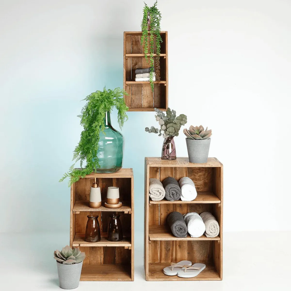 Best DecoWoerner Holz Deko Regale 3 Stück, 50 Cm, 65 Cm, 70 Cm Hoch Naturholz