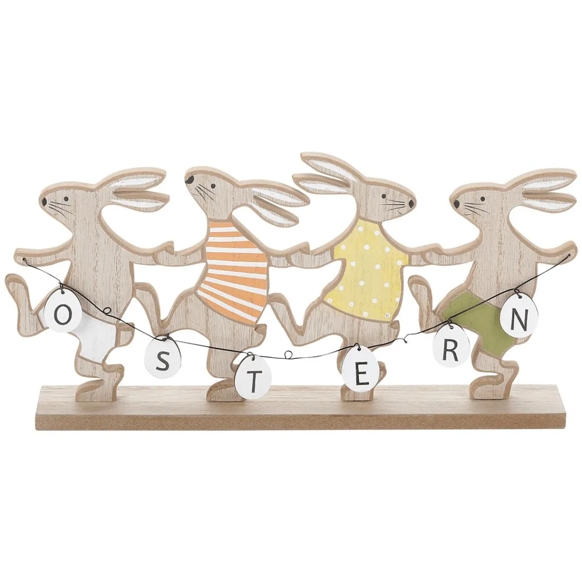 DecoWoerner Holz-Aufsteller Tanzende Oster-Hasen Mit "Ostern-Schrifftzug" 30 Cm braun