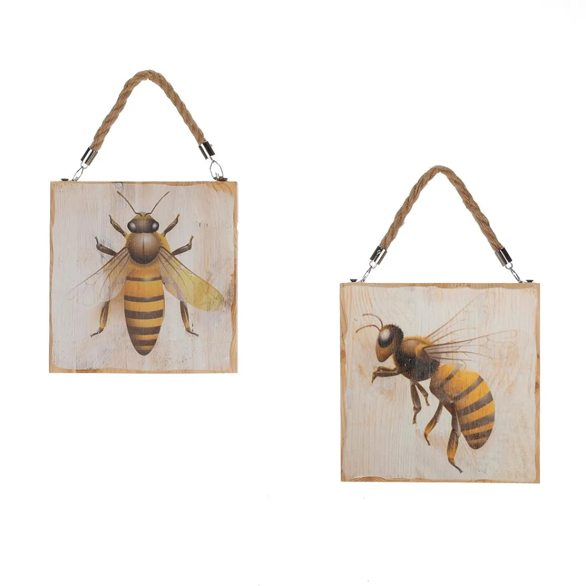 New DecoWoerner Holz-Wandbilder Holzschilder Mit Bienen-Motiv 2 Stück 19 X 19 X 1,7 Cm gelb